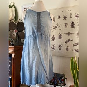 Chambray dress embroidered bodice ties at back size small